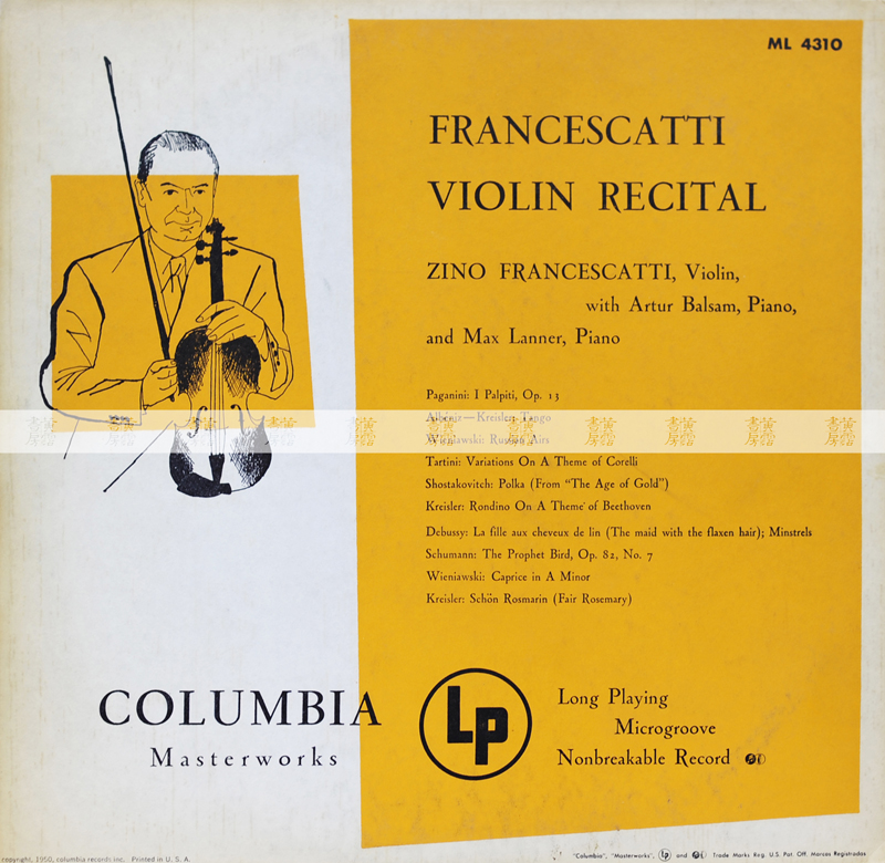 Zino Francescatti, Francescatti Violin Recital